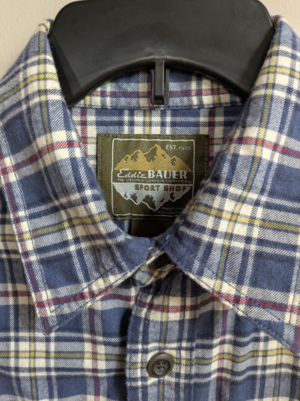 eddie bauer men's M blue white red yellow long sleeve flannel 100% cotton #479 - Picture 3 of 5